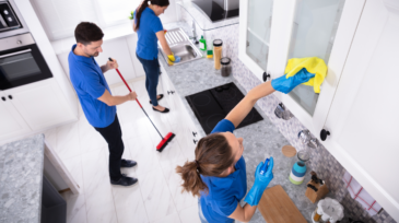 professional team cleaning kitchen